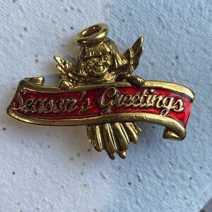 Danecraft Gold Tone Seasons Greetings Angel Brooch Pin 1 1/2" Tall
Danecraft